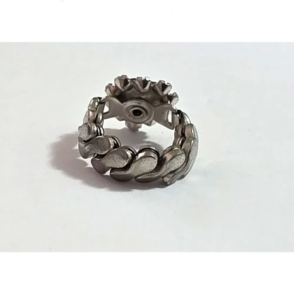 Vintage 50s Expansion band child's ring sweetheart silver-tone aqua stone